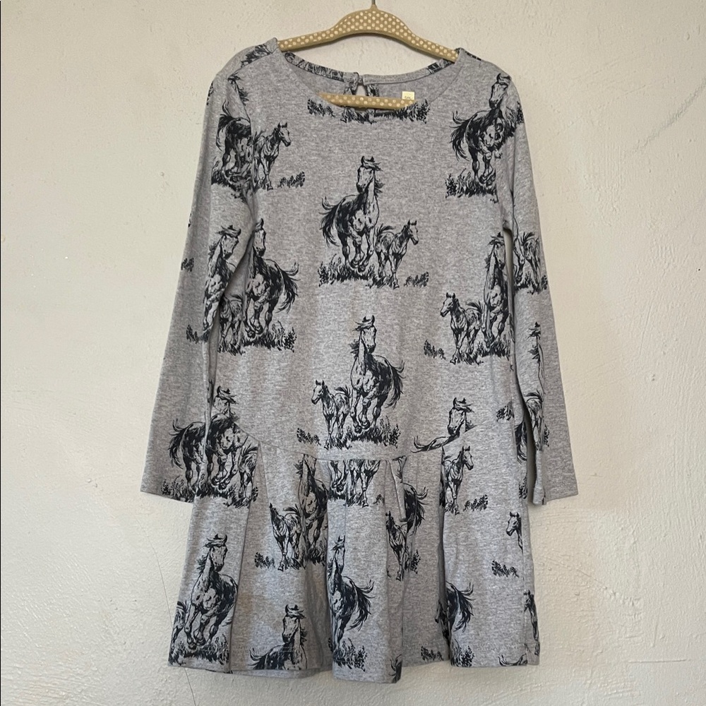 Tea Collection Gray Horse Print Long Sleeve Dress